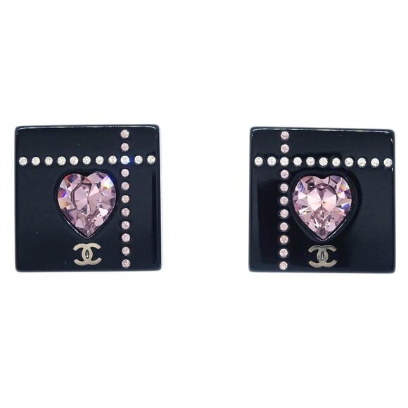 Chanel Square Earrings Clip-On Black Rhinestone - Picture 1 of 4